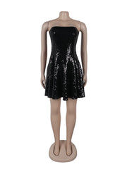 Sequin Patchwork Strapless Cocktail Dress