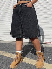Women's Plus Size Distressed Denim Bermuda Shorts