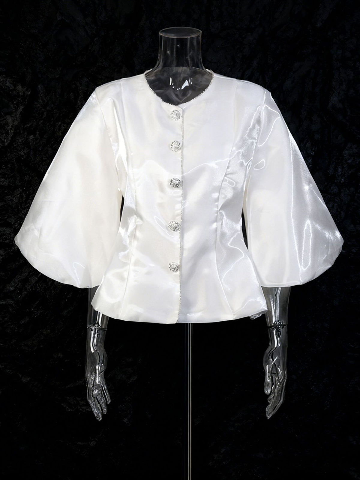Fashion Round Neck Puff Sleeve Cropped Blouse