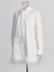 Fashion Ostrich Feather Shirt Dress