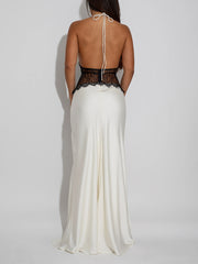 Sexy Lace Patchwork Halter Backless Maxi Dress