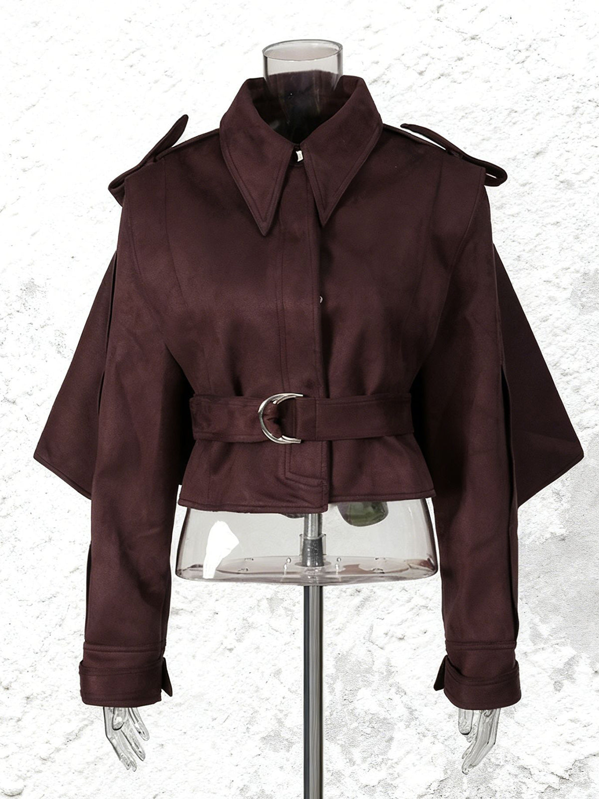 Fashion Long Sleeve Belted Cropped Jacket