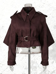 Fashion Long Sleeve Belted Cropped Jacket