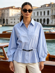 Women's Vintage Button-Up Long Sleeve Blouse -Boutique
