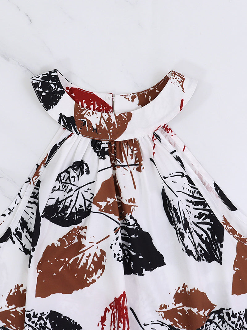 Casual Print Sleeveless Halter Midi Dress