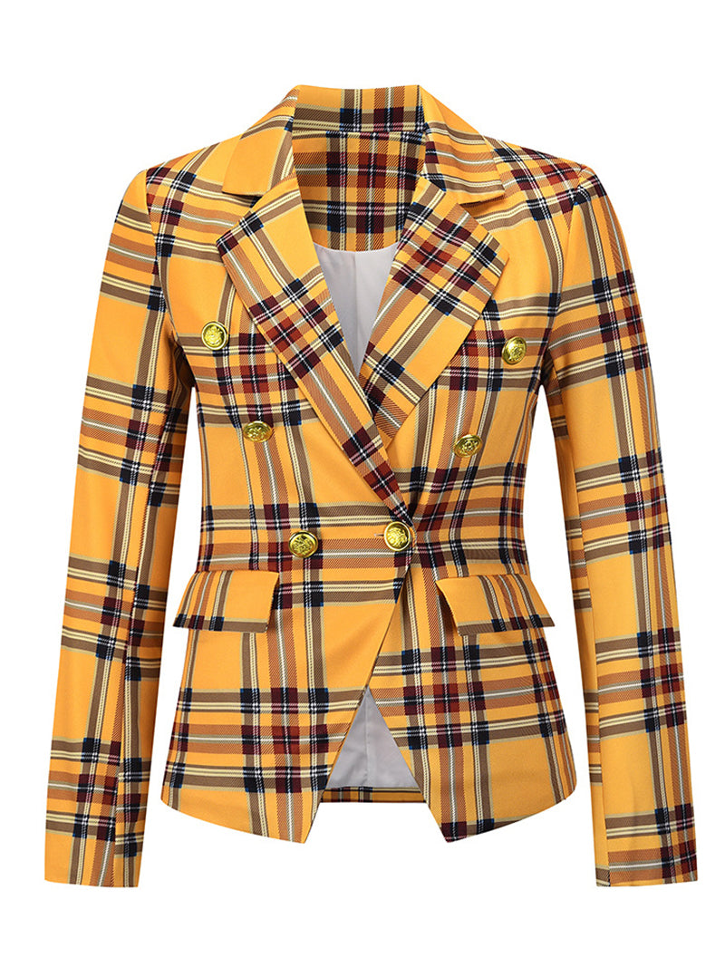 Plaid Printed Slim Lapel Blazer Jacket