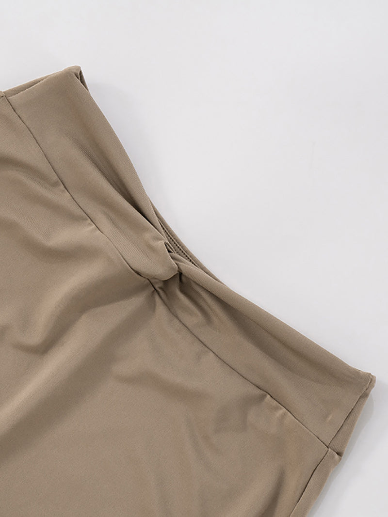 Stand Collar Contrast Color Slim Top Skinny Shorts Sets