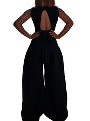 Fashion Backless Sleeveless Crop Top And Wide-Leg Pants Set
