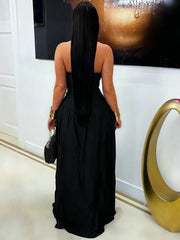 Halter Cutout Satin Side Slit Evening Dress