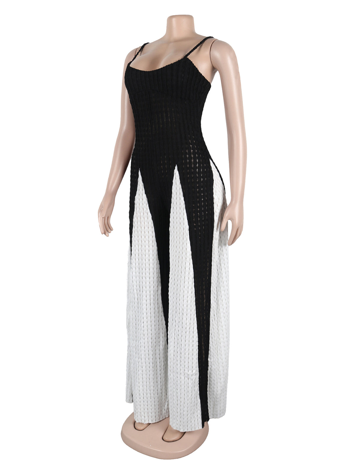 Elegant Color Block Backless Halter Wide Leg Jumpsuit