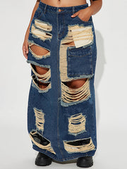 Fashion Ripped Denim Skirt