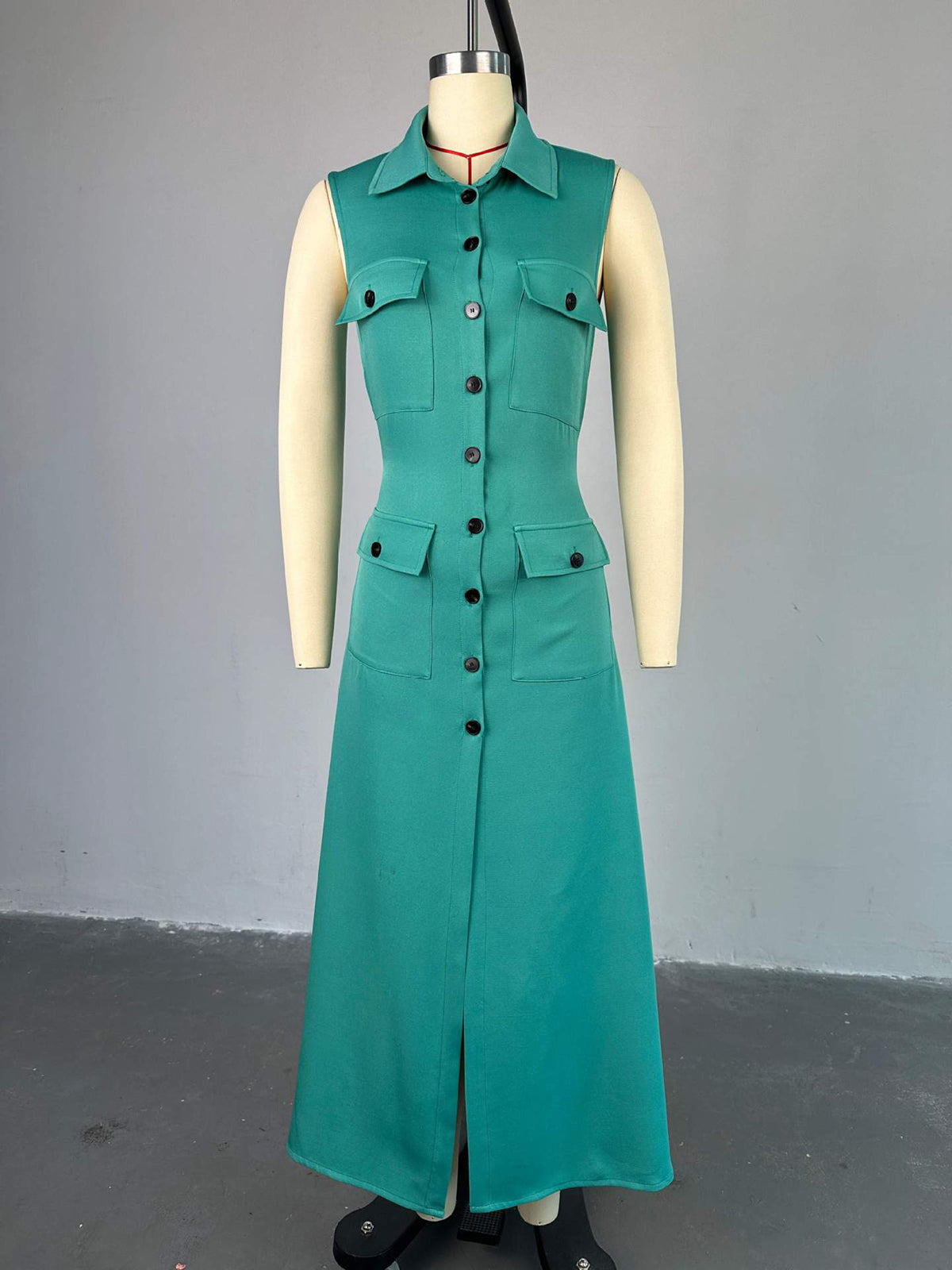 Lapel Sleeveless High Waist Cardigan Midi Dress