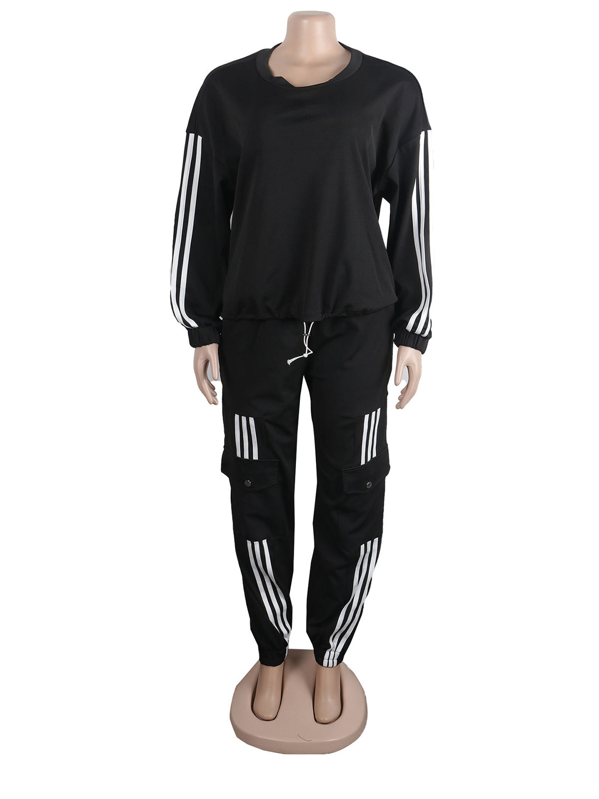 Fashion Stripe Comfy Sport Jogger Two Piece Tracksuit