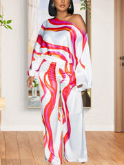 One Shoulder Batwing Long Sleeve Wide Leg Jumpsuit