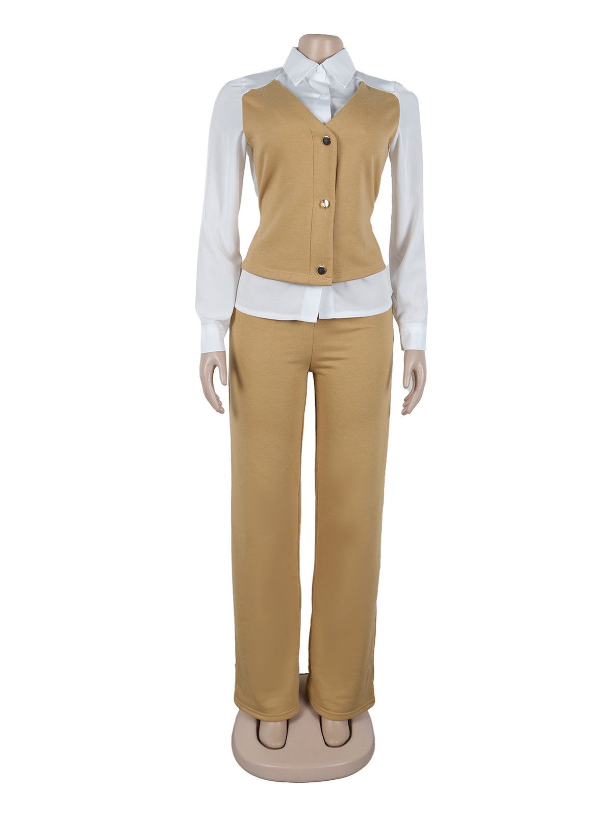 Vest Combo Shirt And Straight Leg Pants Sets