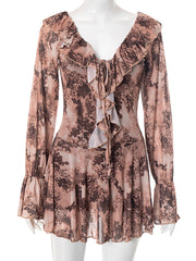 Sexy Leopard Print Ruffle Lace-up Mini Dress