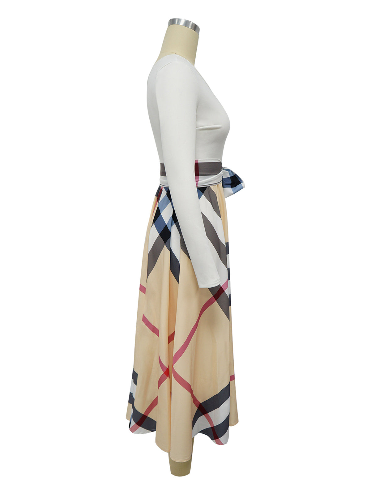Causal One Shoulder Plaid Print High Waist Slit Dress