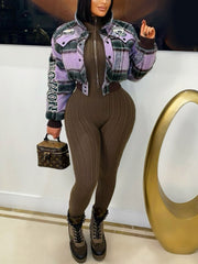 Fashion Stand Collar Embroidered Plaid Jacket