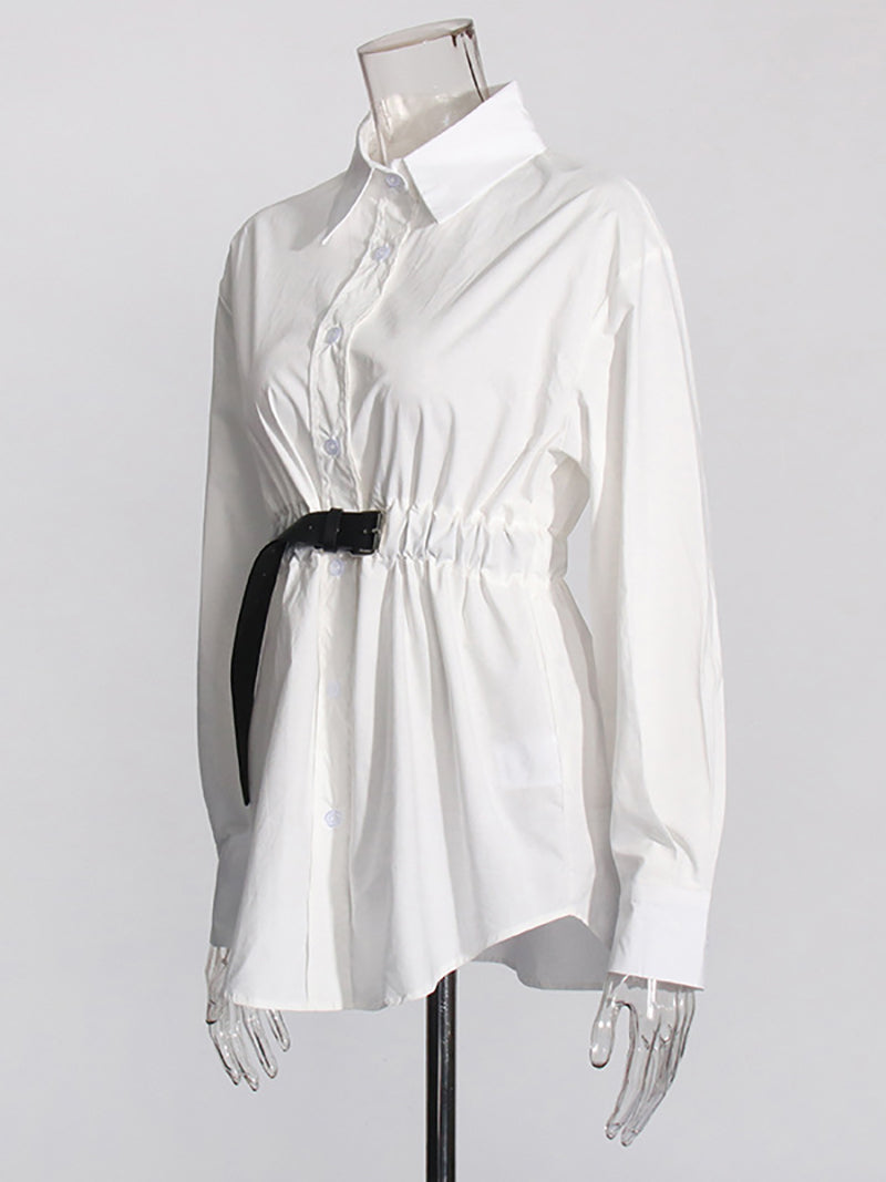 Casual Drawstring Belt Shirt Top