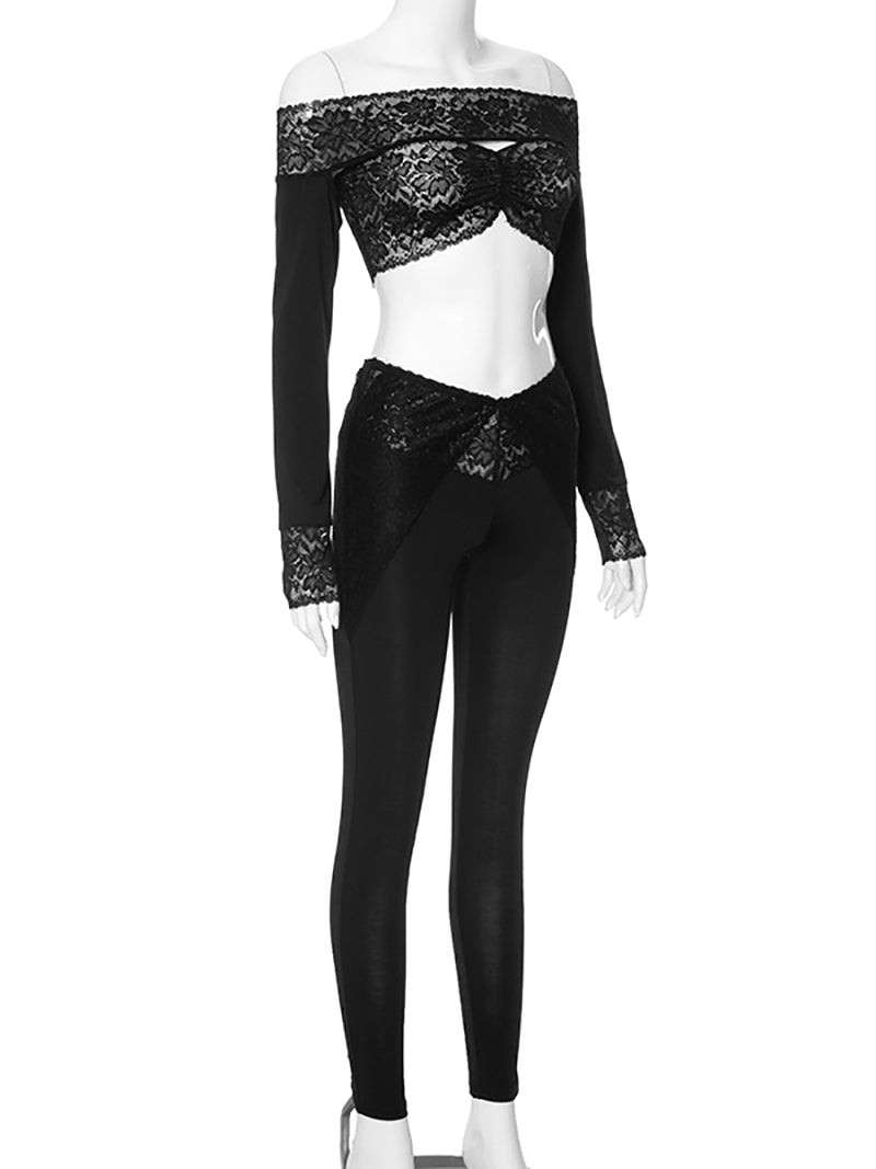 Sexy Lace See-through Skinny Pants Set