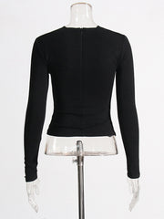 Casual Solid Hollow Out Slim Long Sleeve T Shirt