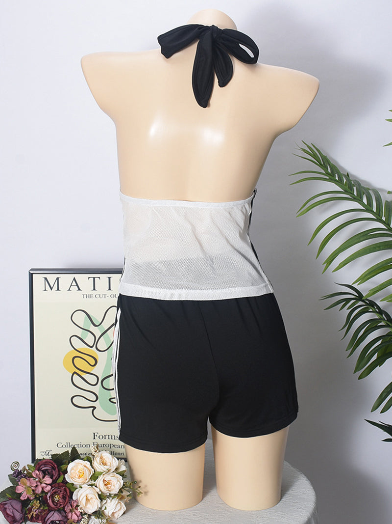 Casual Print Mesh Patchwork Sleeveless Vest Shorts Sets