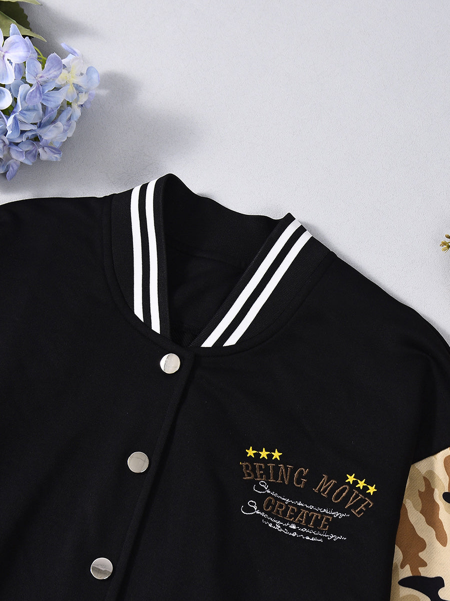 Casual Camouflage Patchwork Varsity Jacket