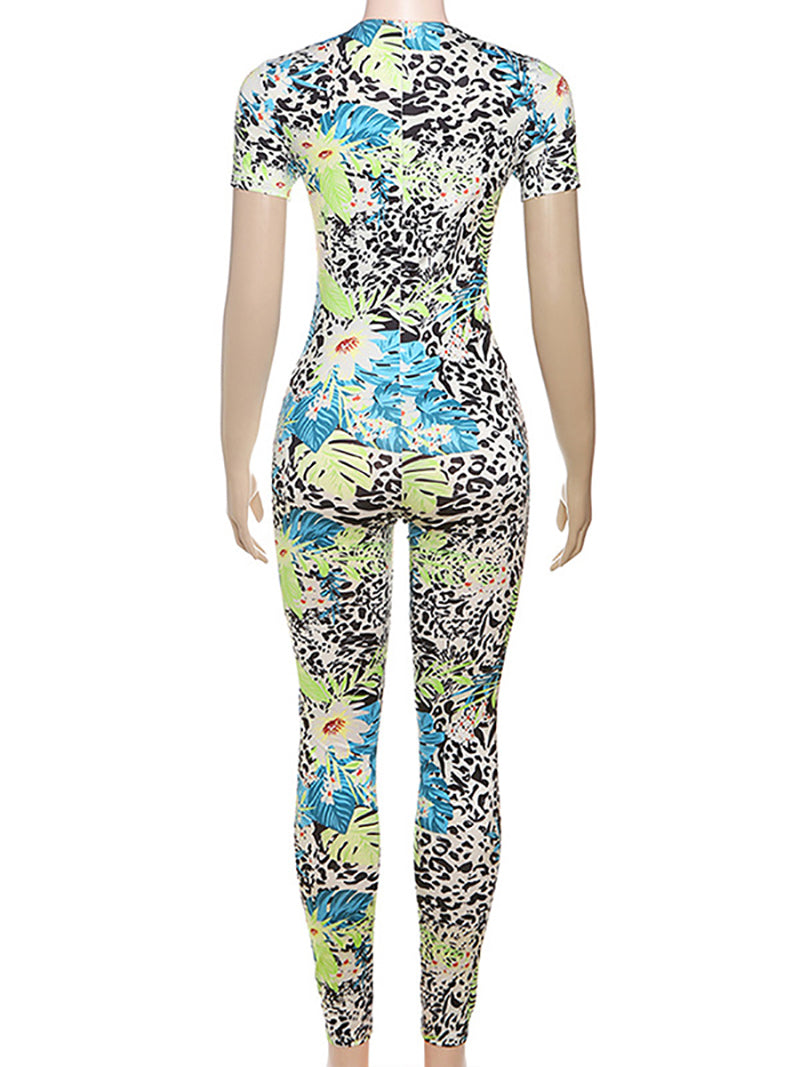 Casual Print Basic O Neck Short Sleeve Two Pieces Set