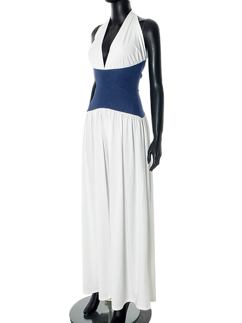 Fashion Halter Patchwork Wide Leg Jumpsuit