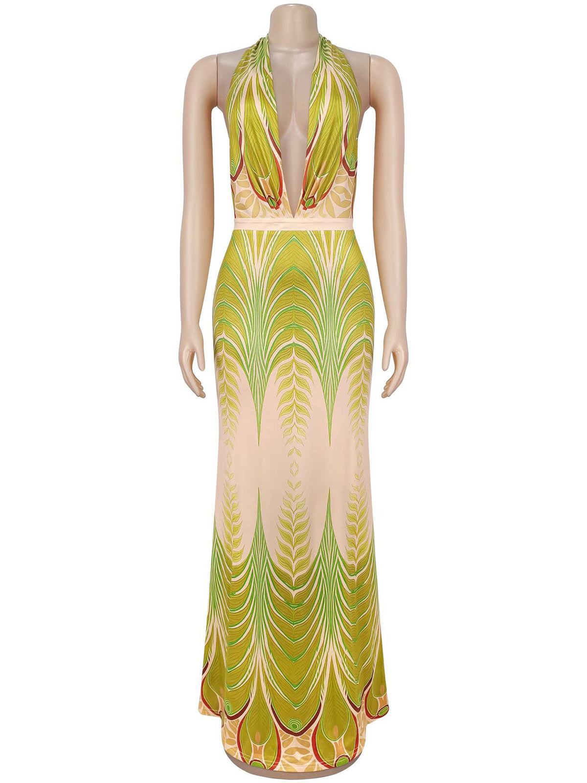 Sexy Halterneck Deep V Print Maxi Dress