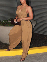 Sexy Halter Backless Zipper Loose Jumpsuit