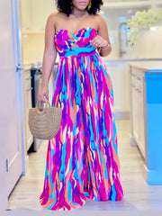 Sexy Strapless Print Wide Leg Jumpsuit