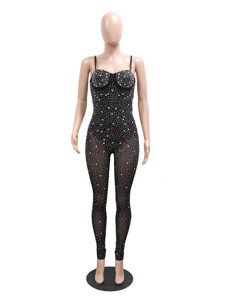 Sexy See through Rhinestone Jumpsuit