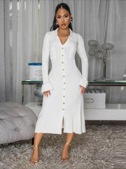 Women's V-Neck Button Front Maxi Dress