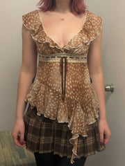 Fashion Plunging Asymmetric Ruffle Print Blouse
