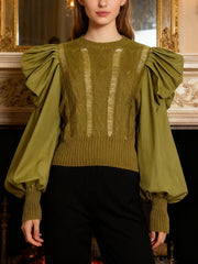 Vintage Round Neck Puff Sleeve Pullover Knit Sweater