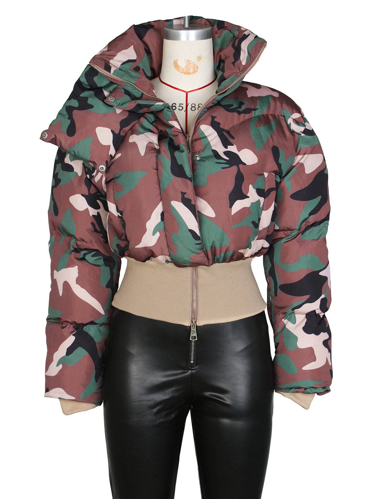 Retro Camo Print Warm Short Down Jacket