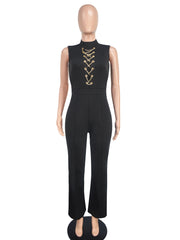 Bold Elements Chain Lace Up Sleeveless Jumpsuit