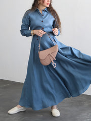 Fashion Lapel Button Shirt And Long Skirt Suit