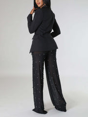 Fashion Blazer And Sheer pearled Pant Set