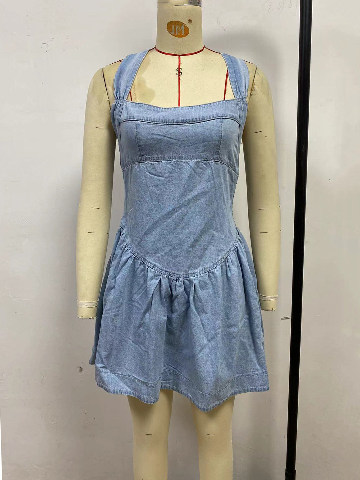 Fashion Backless Lace-up Denim Mini Dress