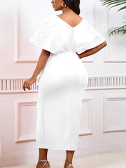 V-Neck Ruffled Split Beaded Evening Dress