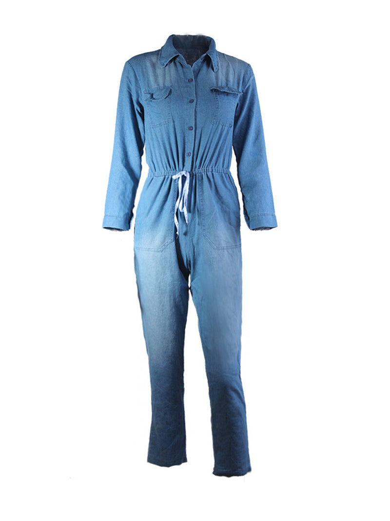 Fashion Bandage Slim Denim Jumpsuit