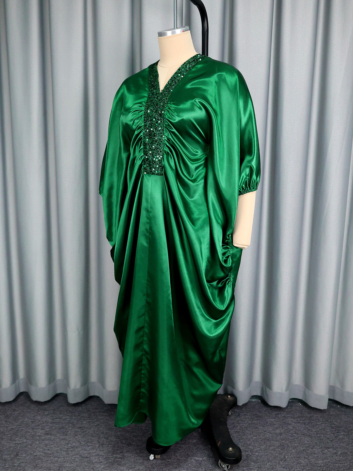 V Neck Sequin Batwing Sleeve Elegant Dress