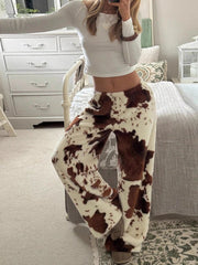 Women's Printed Fleece Wide Leg Pants