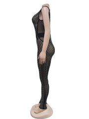 Sexy See through Rhinestone Club Jumpsuit