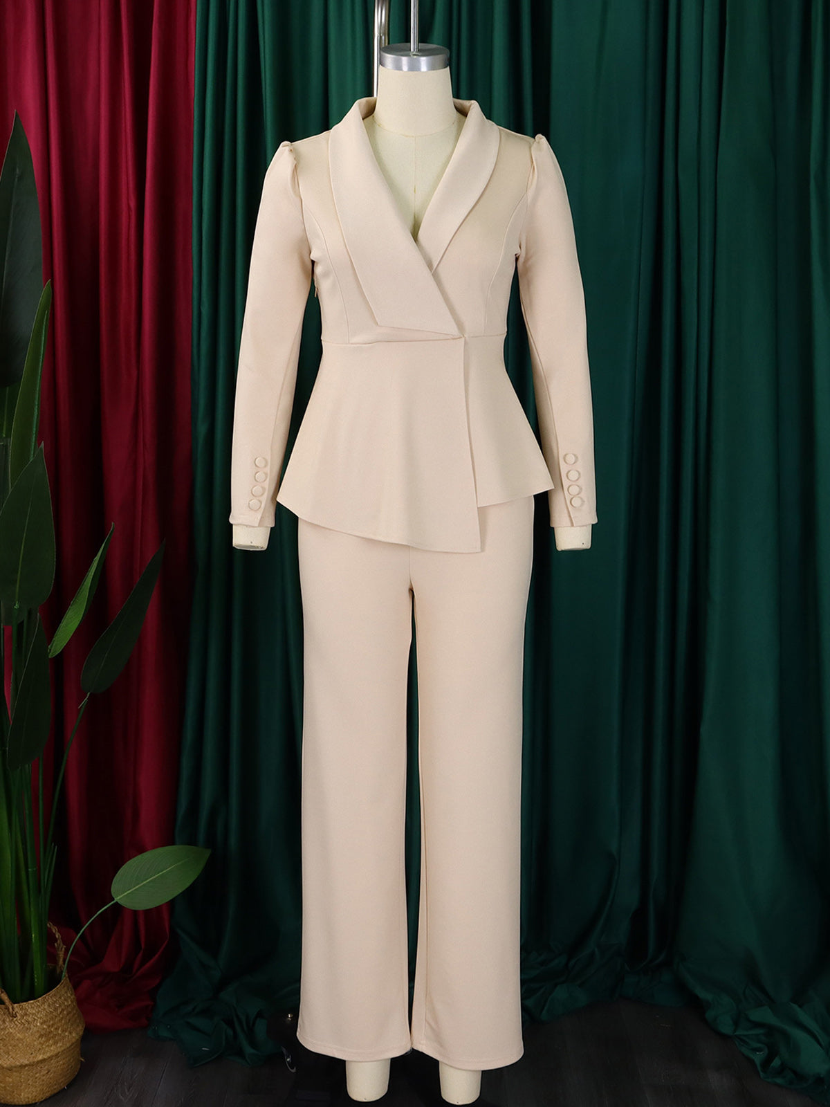 Chic Ruffled Top and Wide-Leg Pants Fashion Suit