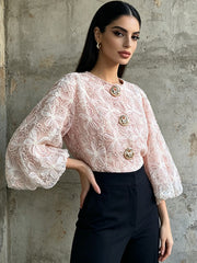 Floral Embroidered Balloon Sleeve Jacket-boutique