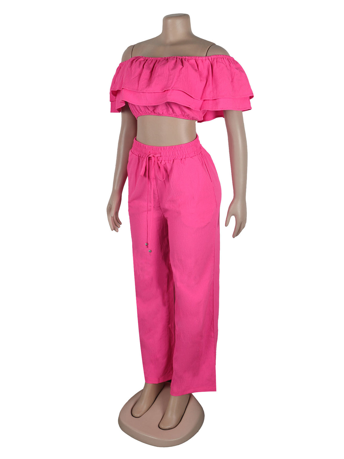 Sexy Off-Shoulder Crop Top And Elastic Waist Pants Set