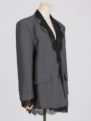 Fashion Patchwork Lace-panel Blazer